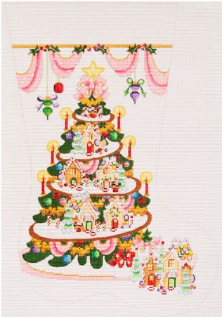 click here to view larger image of Gingerbread Houses Stocking - CS-1184 (hand painted canvases)