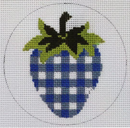 click here to view larger image of Strawberries Blue/White Checks (hand painted canvases)