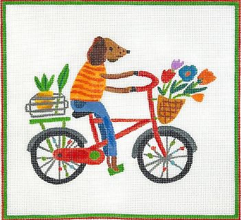click here to view larger image of Dog on Bicycle w/Flowers and Pineapple (hand painted canvases 2)