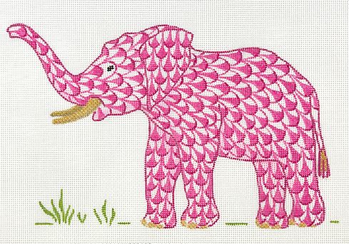 click here to view larger image of Fishnet Elephant w/Trunk Up/Pink (hand painted canvases 2)