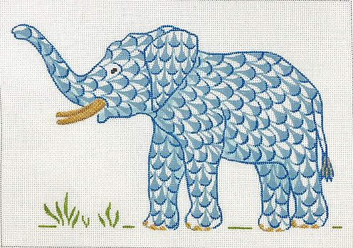 click here to view larger image of Fishnet Elephant w/Trunk Up/Blue (hand painted canvases 2)