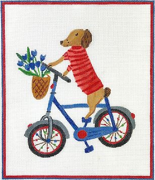 click here to view larger image of Dogonit Pup on Bicycle w/Blue Tulips (hand painted canvases 2)