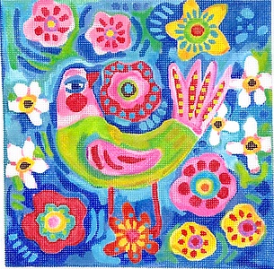 click here to view larger image of Pink and Green Bird w/Flowers (hand painted canvases 2)