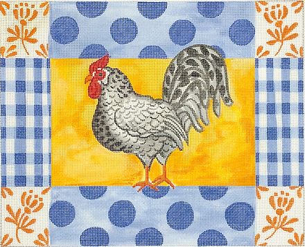 click here to view larger image of Rooster w/Gingham/Floral Border (hand painted canvases 2)