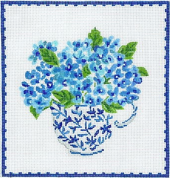 click here to view larger image of Single Blue and White Teacup w/Hydrangeas (hand painted canvases 2)