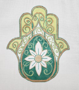 click here to view larger image of Green Daisy Hamsa (hand painted canvases)