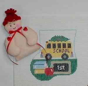 click here to view larger image of School Bus w/Boy Mini Sock (hand painted canvases)