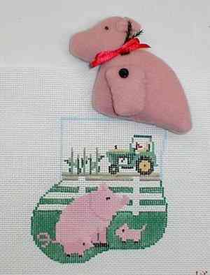 click here to view larger image of Pig/Tractor w/Pig Mini Sock (hand painted canvases)