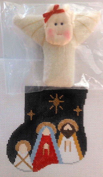 click here to view larger image of Holy Family w/Angel Mini Sock (hand painted canvases)