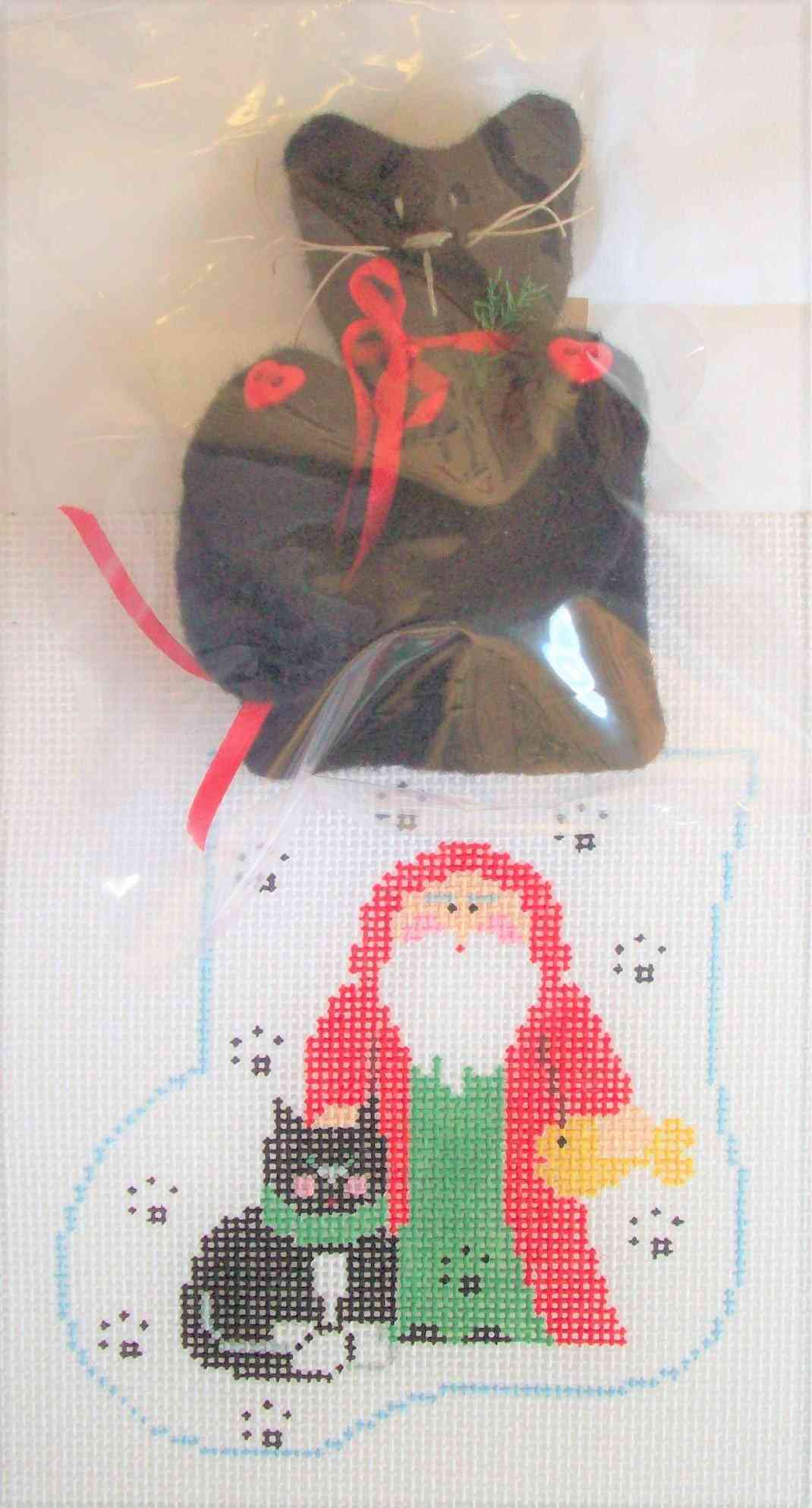 click here to view larger image of Santa w/Cat Mini Sock (hand painted canvases)