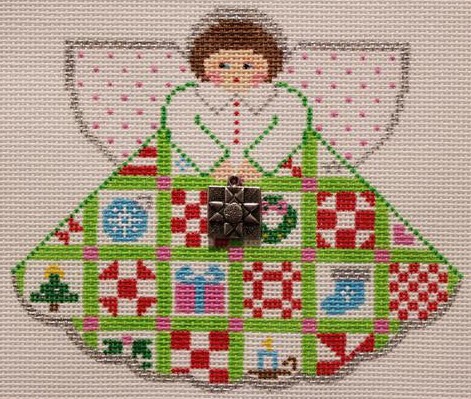 click here to view larger image of Christmas Quilt Angel w/Charms (hand painted canvases)