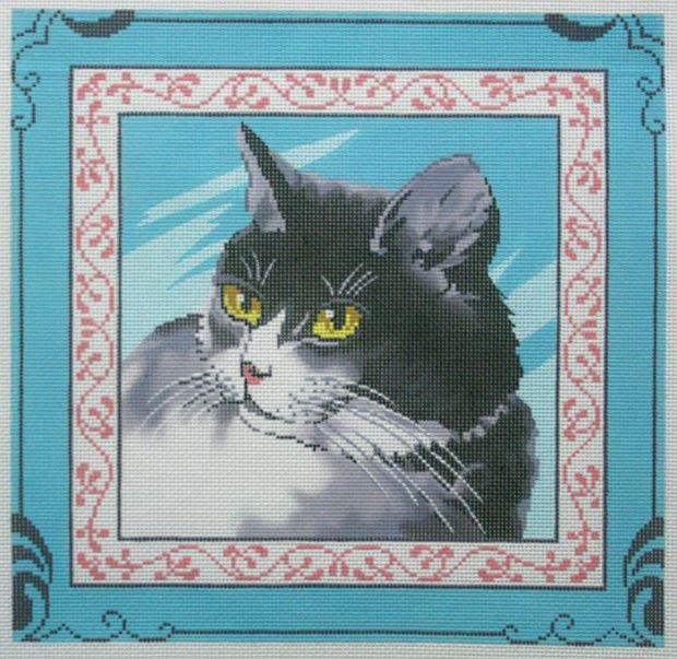 click here to view larger image of Cat on Blue (hand painted canvases)