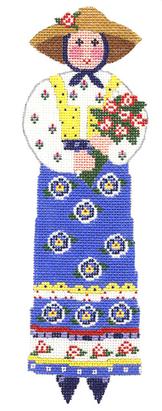 click here to view larger image of ​Garden Lady w/Flowers - Blue/Yellow (hand painted canvases)