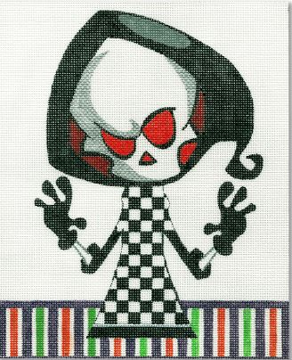 click here to view larger image of Boo Skeleton in Black/White Dress (hand painted canvases)