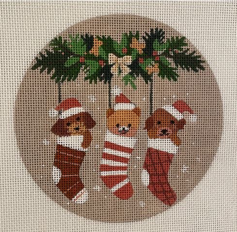 click here to view larger image of 3 Doggies Christmas Ornament (hand painted canvases)