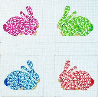 click here to view larger image of Fishnet Crouching Bunnies Coasters (hand painted canvases 2)