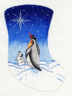 click here to view larger image of Mother & Baby Penguin/Starry Night Snow Scene (hand painted canvases)