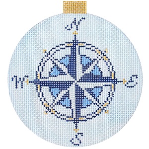 click here to view larger image of Compass Rose Ornament - Light Blue (hand painted canvases)