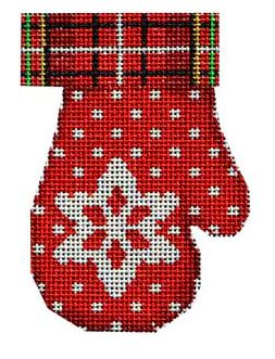 click here to view larger image of Plaid Cuff/Snowflake Mitten (hand painted canvases)