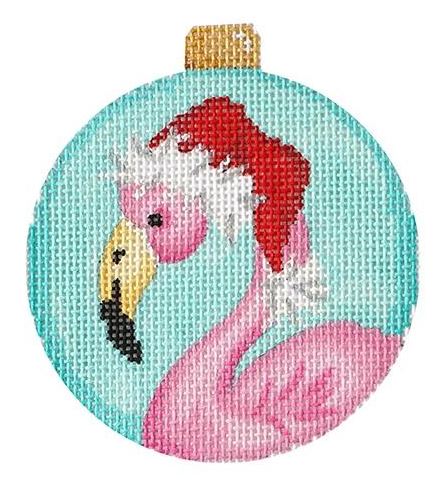 click here to view larger image of Flamingo/Santa Hat Ball Ornament (hand painted canvases)