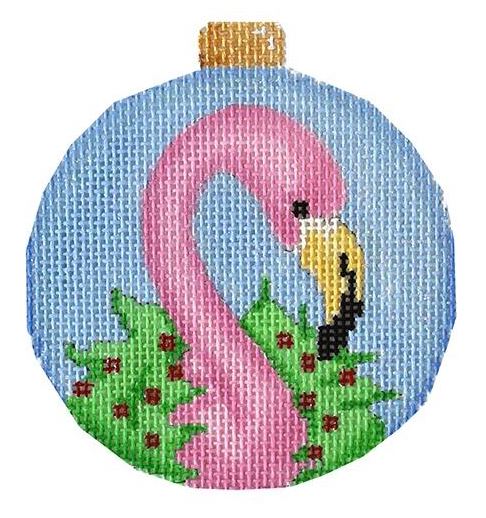 click here to view larger image of Flamingo/Wreath Ball Ornament (hand painted canvases)