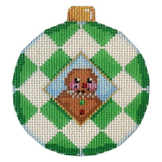 click here to view larger image of Gingerbread/Harlequin Ball Ornament (hand painted canvases)