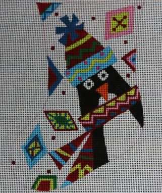 click here to view larger image of Geometric Penguin Stocking (hand painted canvases)