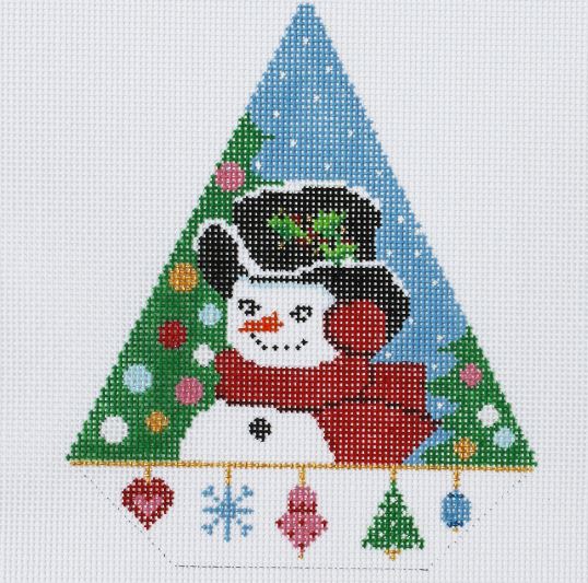 click here to view larger image of Triangle Christmas Ornament - Holiday Snowman (hand painted canvases)