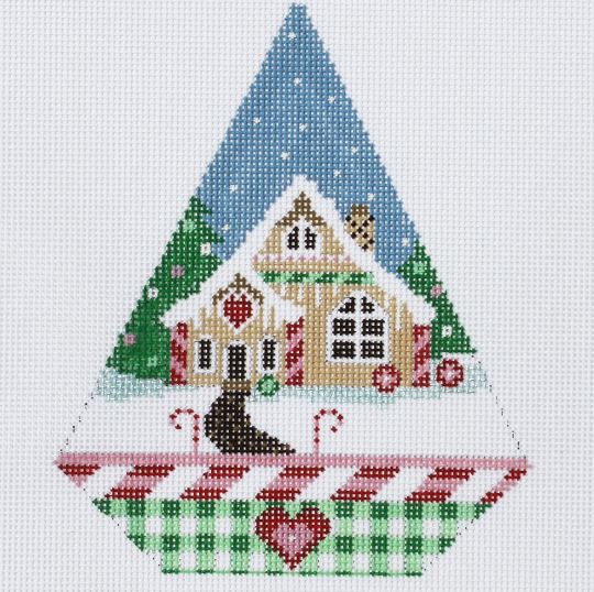 click here to view larger image of Triangle Christmas Ornament - Christmas Candy House (hand painted canvases)