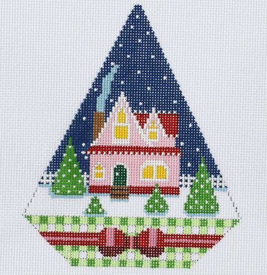 click here to view larger image of Triangle Christmas Ornament - Holiday House (hand painted canvases)