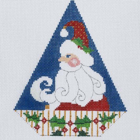 click here to view larger image of Triangle Christmas Ornament - Holly Santa (hand painted canvases)