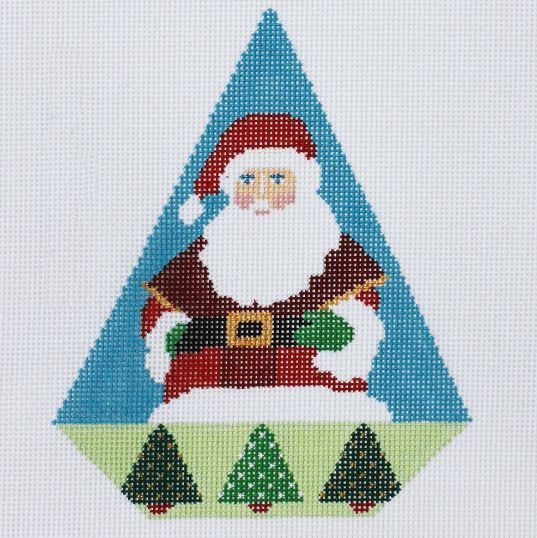 click here to view larger image of Triangle Christmas Ornament - Christmas Tree Santa (hand painted canvases)