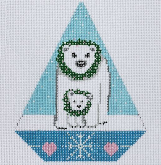 click here to view larger image of Triangle Christmas Ornament - Polar Mom and Child (hand painted canvases)