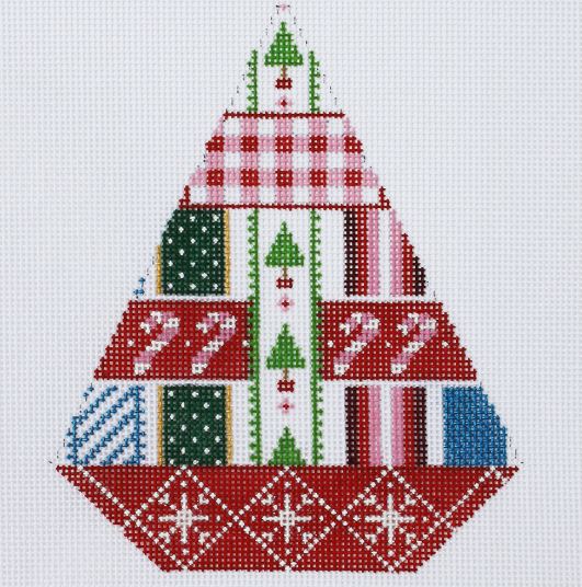 click here to view larger image of Triangle Christmas Ornament - Holiday Ribbons (hand painted canvases)