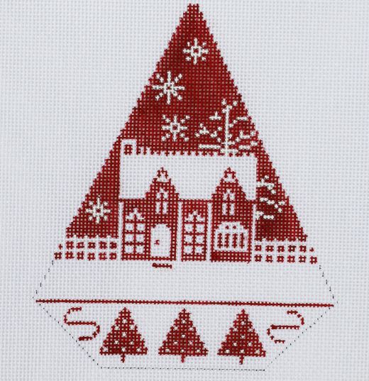 click here to view larger image of Triangle Christmas Ornament - Red and White Christmas (hand painted canvases)
