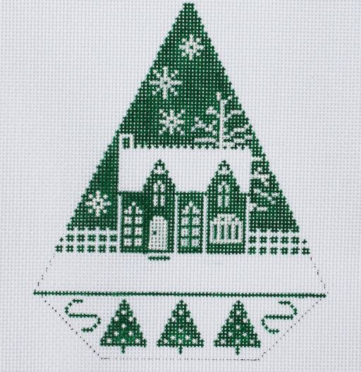 click here to view larger image of Triangle Christmas Ornament - Green and White Christmas (hand painted canvases)