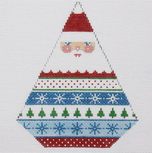 click here to view larger image of Triangle Christmas Ornament - Ribbon Santa   (hand painted canvases)