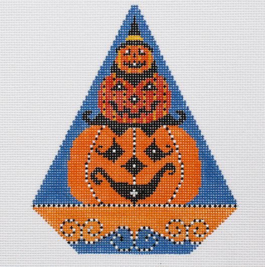 click here to view larger image of Halloween Triangle Ornament - Stack O Jacks (hand painted canvases)