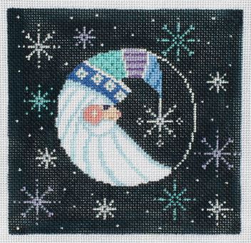 click here to view larger image of Starlight Santa w/Snowflake Border (hand painted canvases)