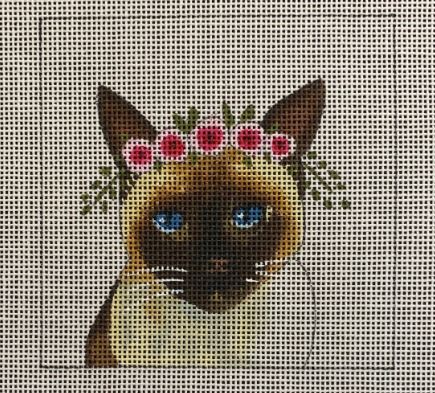 click here to view larger image of Siamese Cat w/Floral Crown (hand painted canvases)