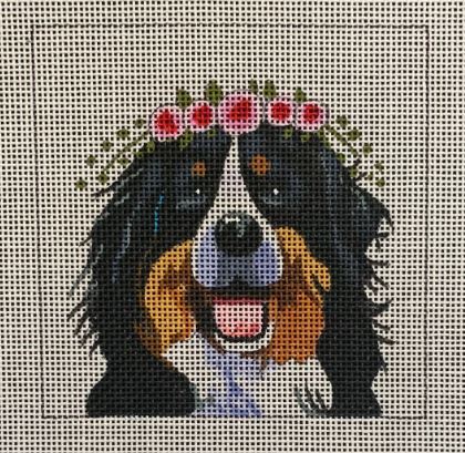 click here to view larger image of Bernese Mountain Dog w/Floral Crown (hand painted canvases)