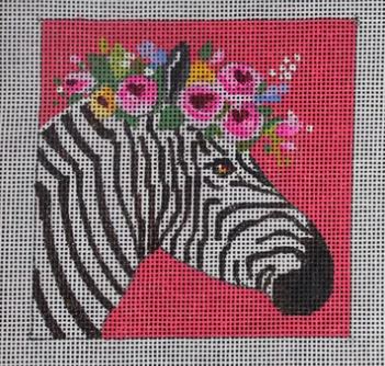 click here to view larger image of Zebra w/Floral Crown (hand painted canvases)