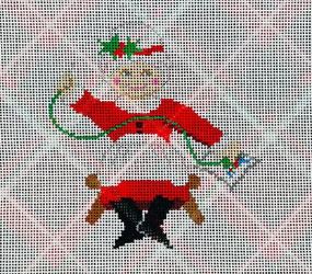Needlepointing Mrs Claus hand painted canvases 