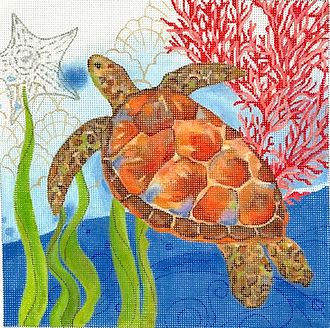 click here to view larger image of Oceana Turtle w/Coral (hand painted canvases 2)