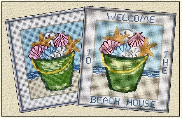 click here to view larger image of Welcome to the Beach House - Shell Bucket (hand painted canvases)