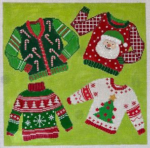 click here to view larger image of Sweaters On! - Christmas (hand painted canvases)