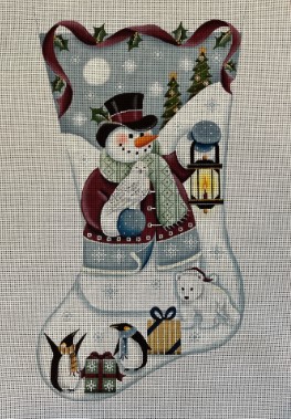 click here to view larger image of Snowman Stocking  (hand painted canvases)