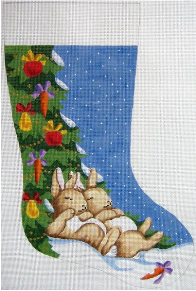 click here to view larger image of Napping Bunnies Christmas Stocking (hand painted canvases)