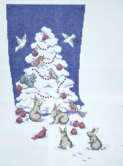 click here to view larger image of White Christmas Tree Stocking (hand painted canvases)