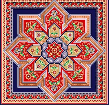 click here to view larger image of Bakhtiari Medallion - Red/Blue/Multi (hand painted canvases)